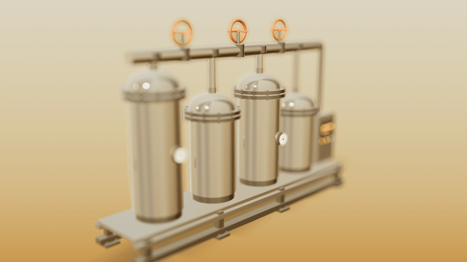 Arceli's extraction line — brushed stainless extraction vessels on a bolted support frame, with a process header, handwheel valves, pressure gauges and a control cabinet.